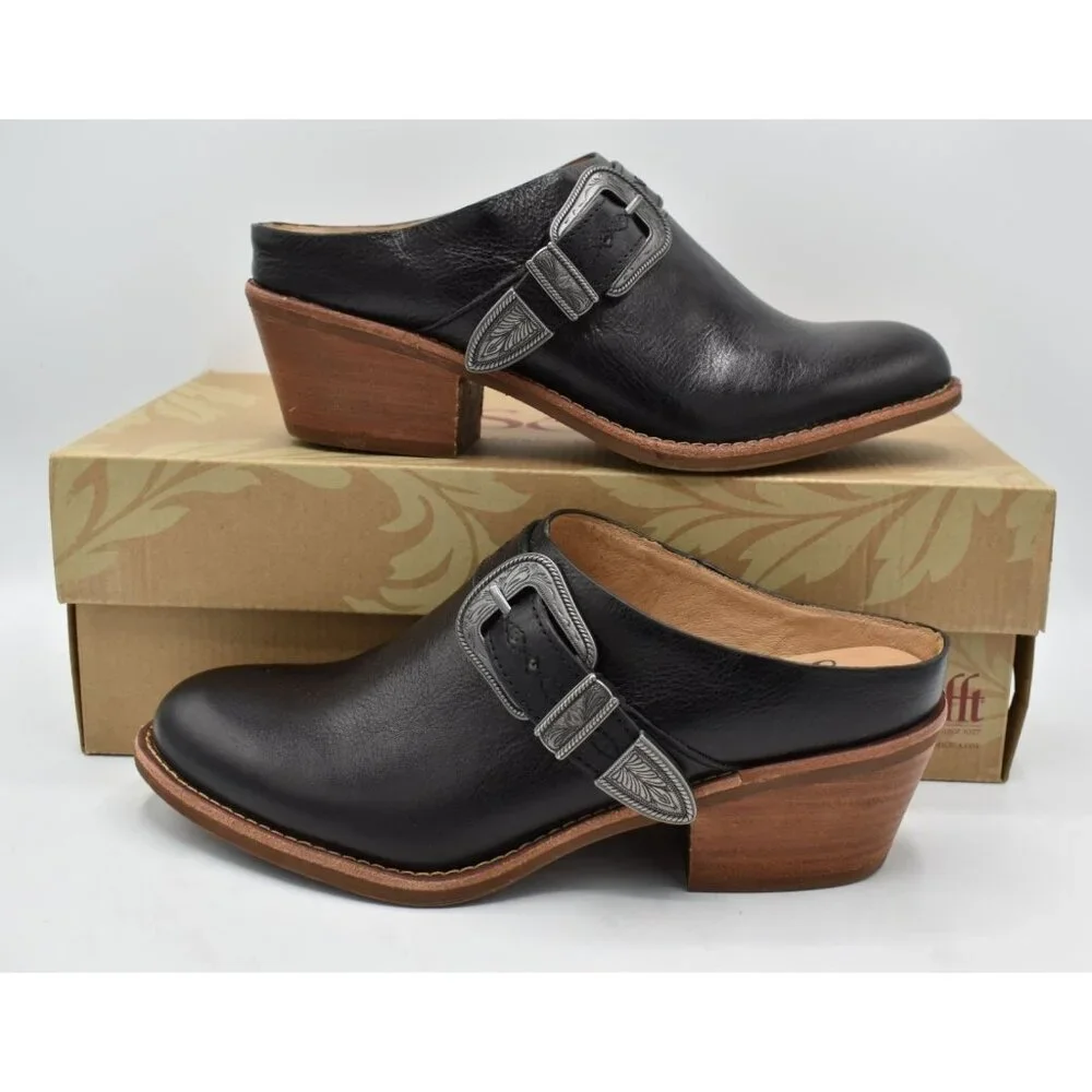 Sofft Women Size 8 Adara Black Leather Buckle Shooties‎ Booties Shoes Mules
